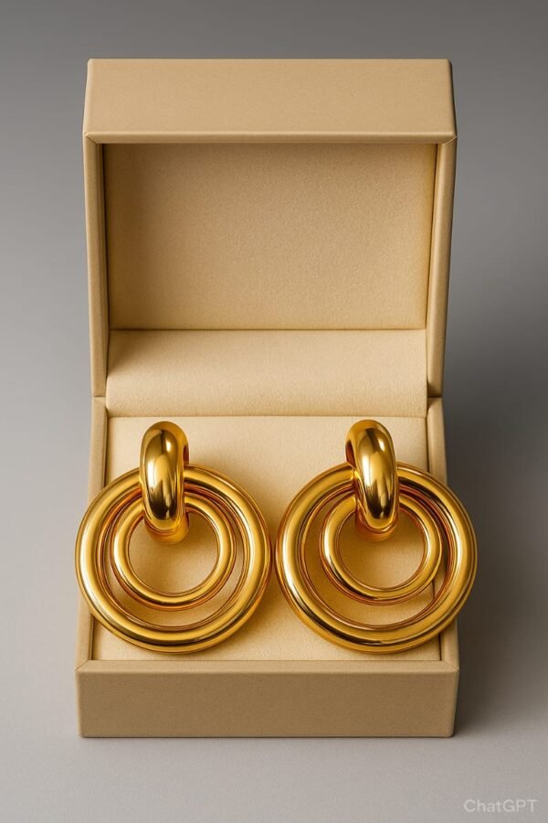 Double Ring Gold Tone Hoop Earrings