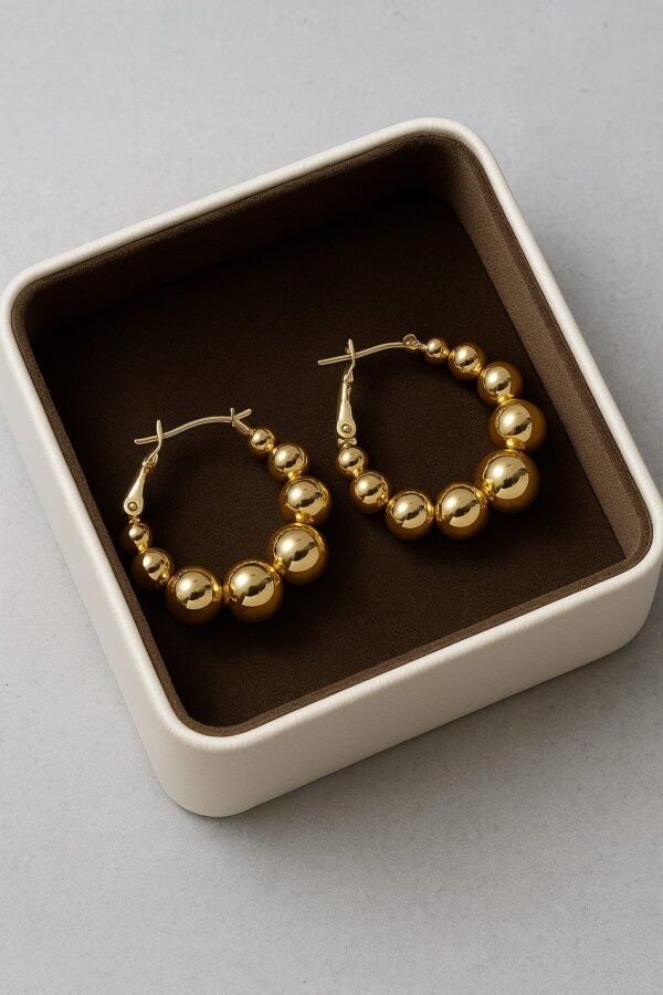Beaded Gold Polished Hoop Earrings