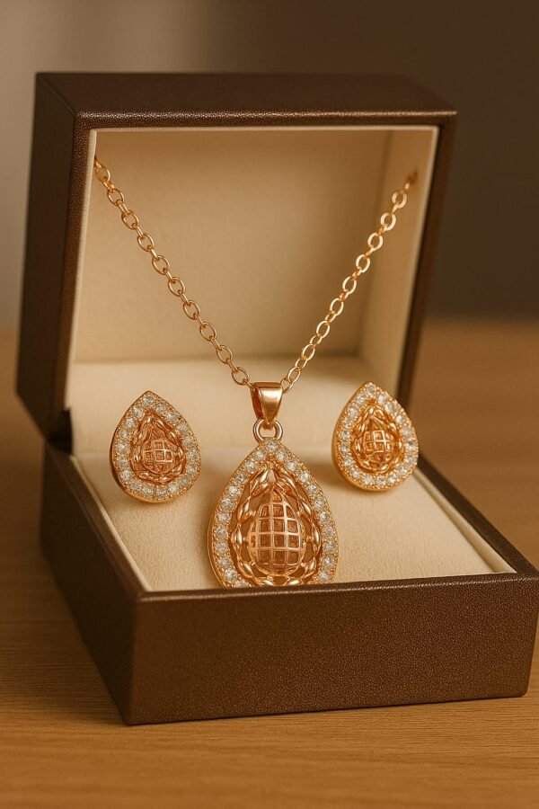 Teardrop Lattice Halo Necklace & Stud Earring Set
