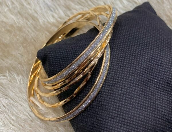 Gold Polished Multi-Textured Bangle Set