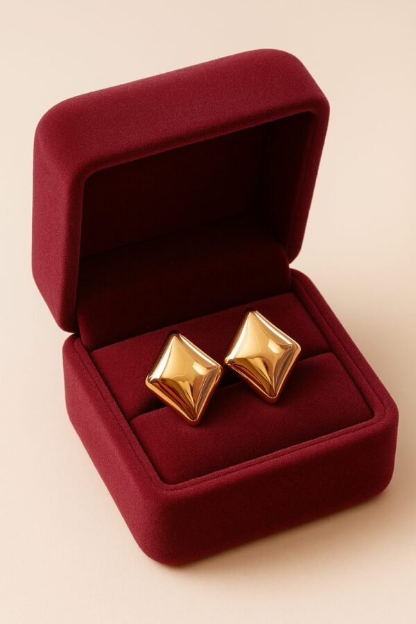 Gold Polished Pyramid Stud Earrings