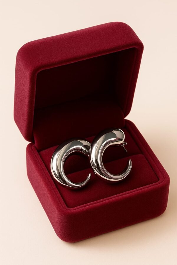 Polished Silver Crescent Hoop Earrings