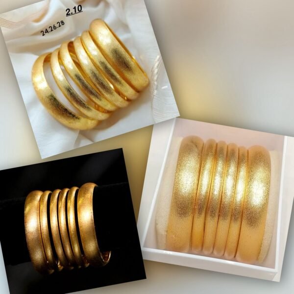 Set of matte gold polished dome brass tone bangles