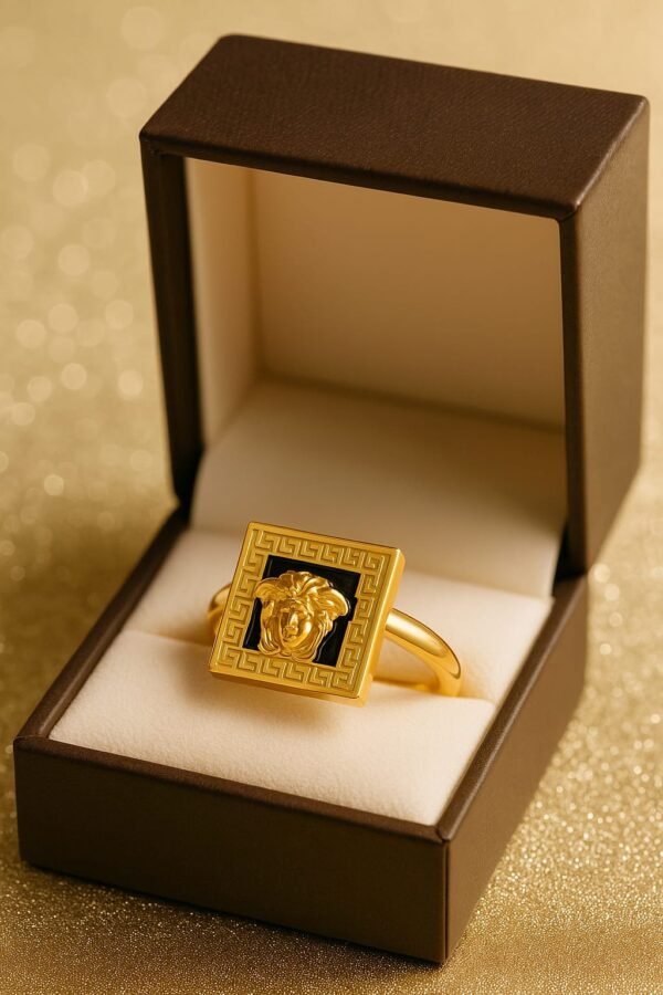Gold Medusa Square Statement Ring