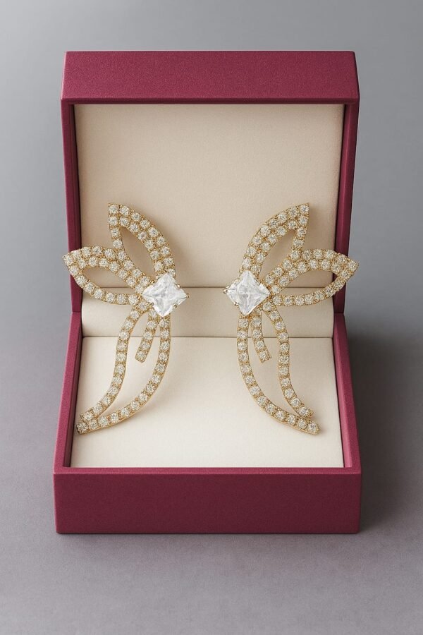 Butterfly Wing Diamond Tone Crystals Earrings