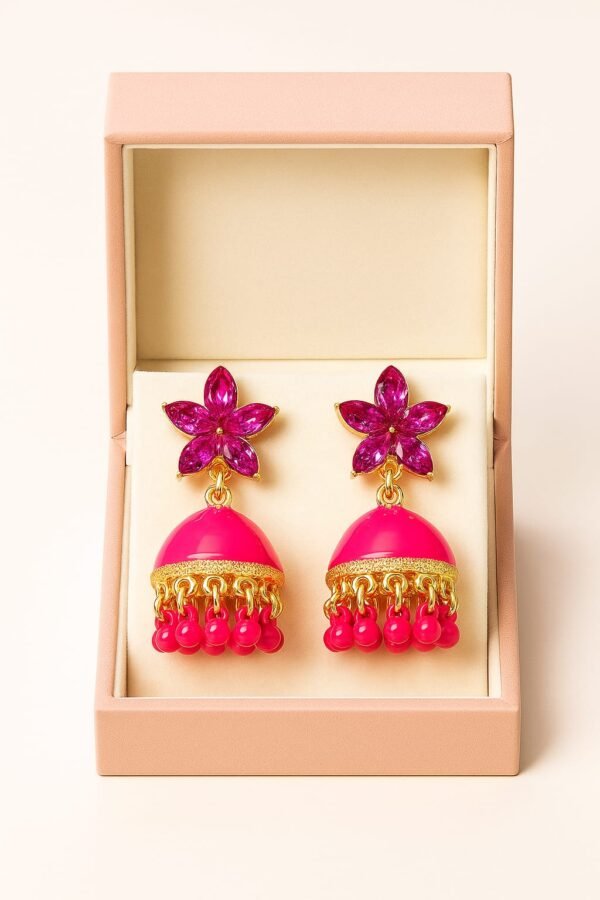 Traditional Pestal Crystals Floral Jhumka's