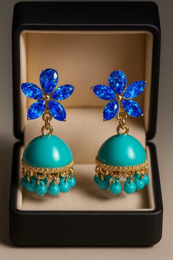 Traditional Pestal Crystals Floral Jhumka's