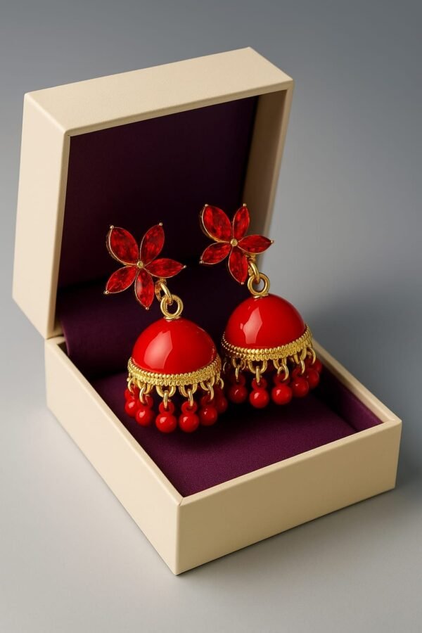Traditional Pestal Crystals Floral Jhumka's