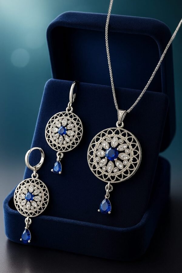 Midnight Medallion Fillgree Drop Pendant Set