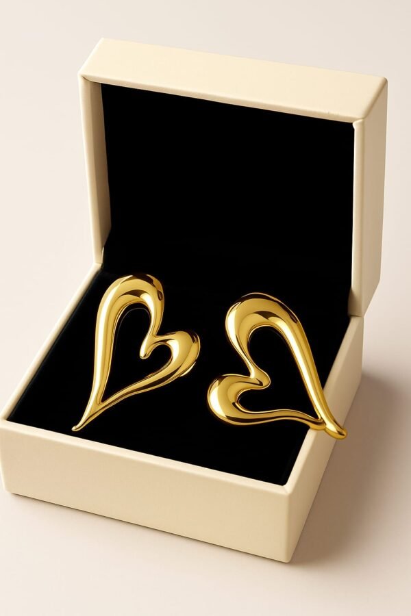 Golden Heart-Shaped Stainless Steel Ear-Studs