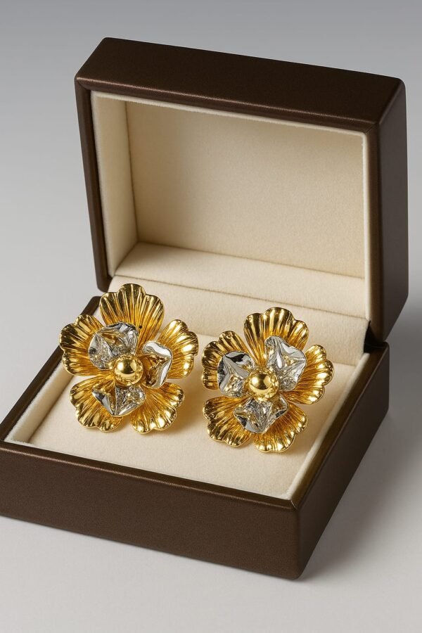 Golden Stainless Steel Floral Pearl Ear-Studs
