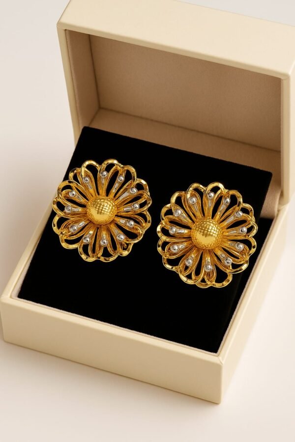 Golden Stainless Steel Floral Pearl Ear-Studs