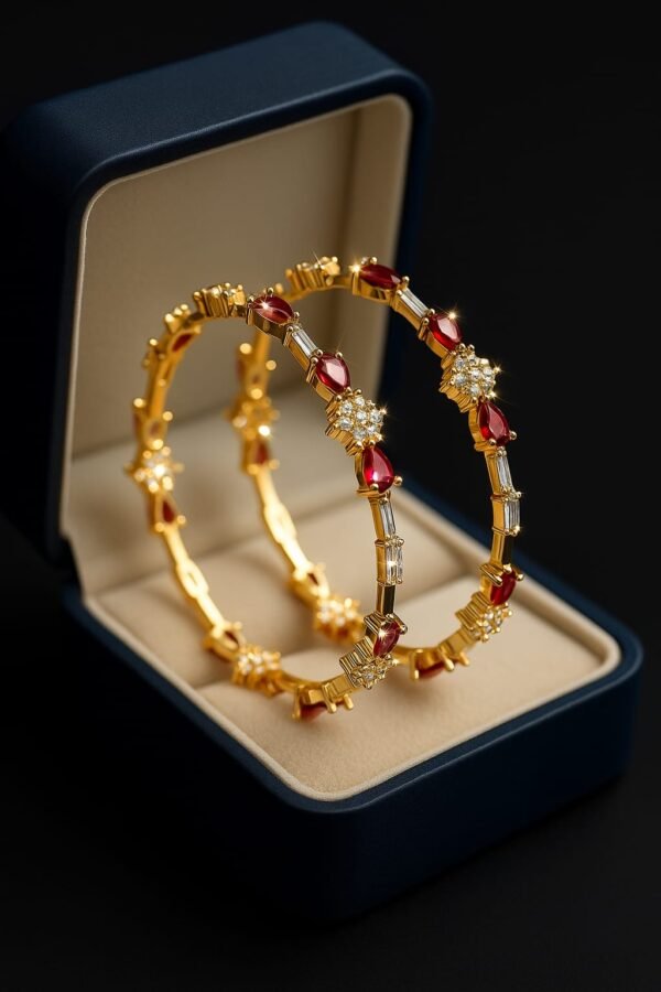 Garnet-Cut Floral Hoop Bangles