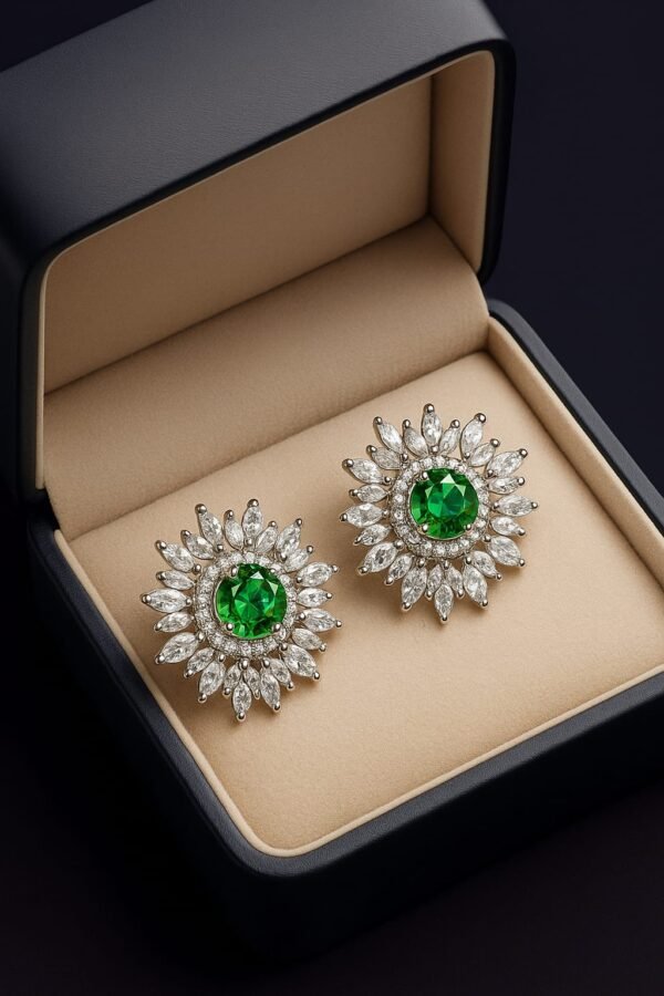 Emerald Halo Marquise Stud Earrings