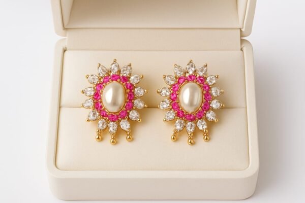 Pearl Halo Sunburst Stud Earrings