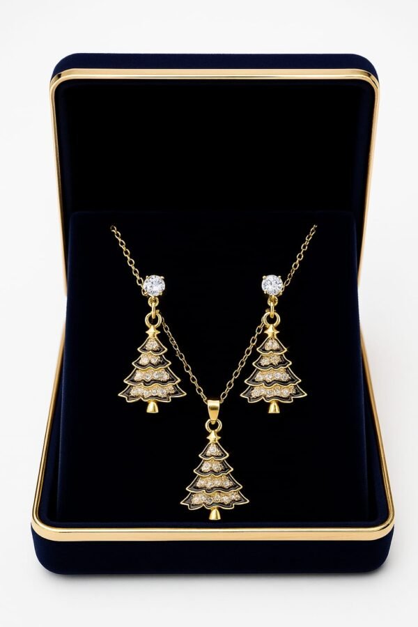 Gold Crystal Tree Pendant & Earring Set