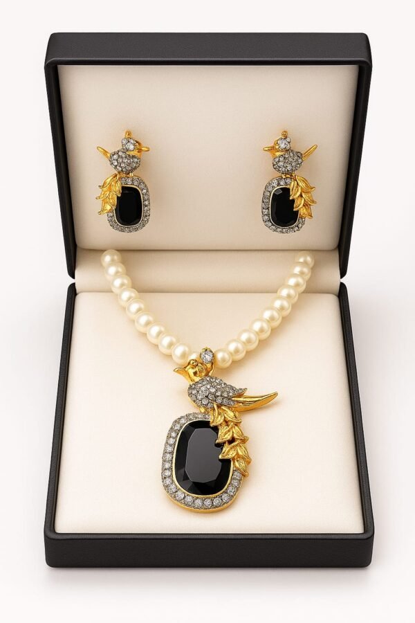 Crystal Charm Lapis Gold-Tone Bird Pendant Set