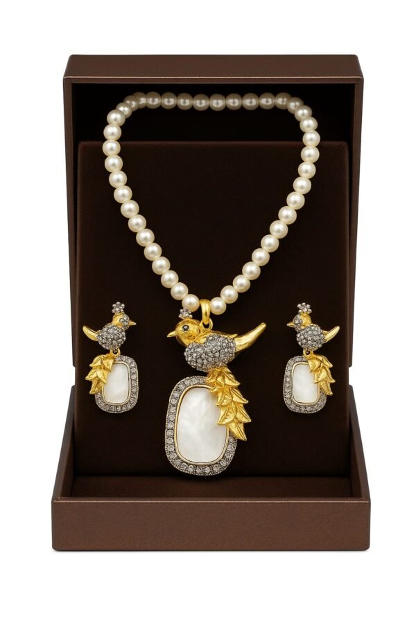 Crystal Charm Lapis Gold-Tone Bird Pendant Set