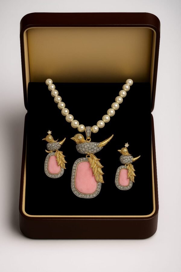 Crystal Charm Lapis Gold-Tone Bird Pendant Set