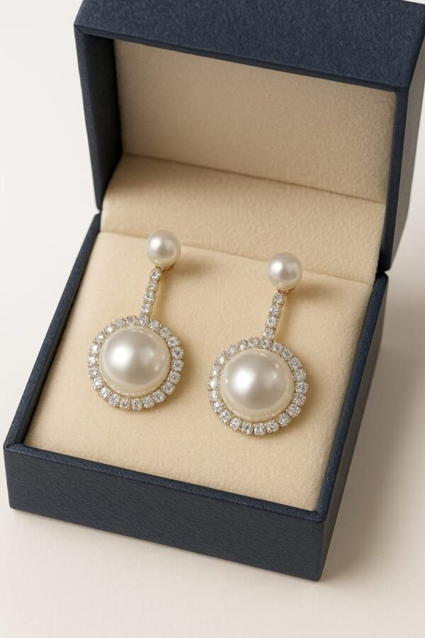 Elegant Pearls with Crystals Stones Drop Earrings