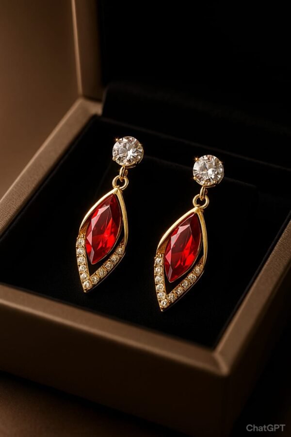 Red Marquise Drop Earrings with Pavé Halo