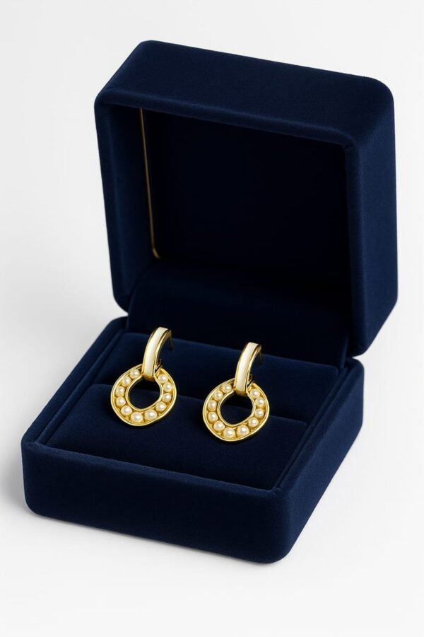 Gold Polished Hoop Earrings with Pearl-Studded Circles