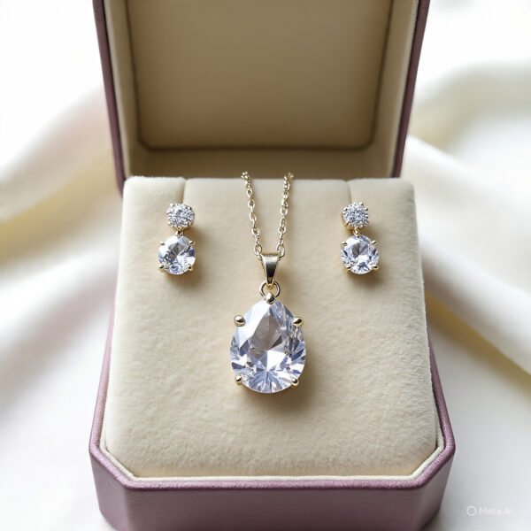 Teardrop Crystal Pendant Necklace Set