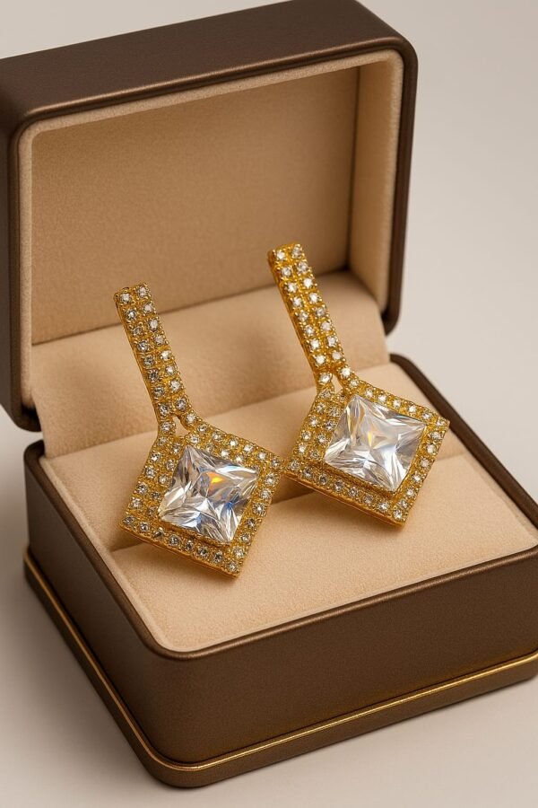 Diamond Tone Crystal Square Halo Drop Earrings