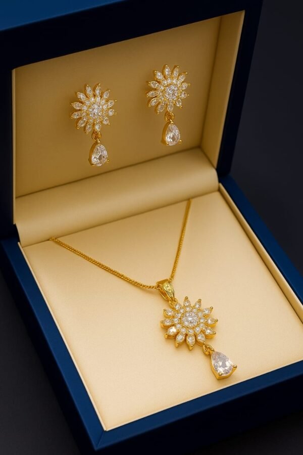 White Sunburst Rosette Jewelry Set with Teardrop Earrings