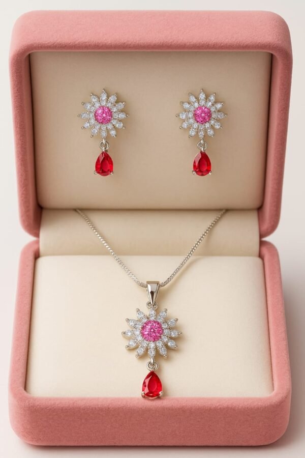 Sunburst Rosette Jewelry Set with Teardrop Earrings