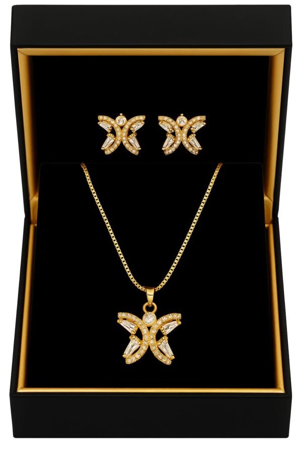 Butterfly Gold Polished Crystal Pendant Set