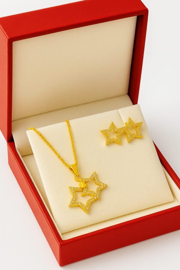 Gold-Polished Star Pendant & Stud Earrings Set