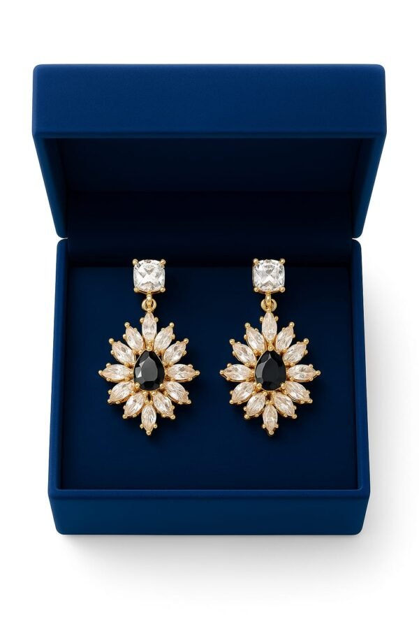 Elegant Gold-Polished Sunburst Drop Earrings