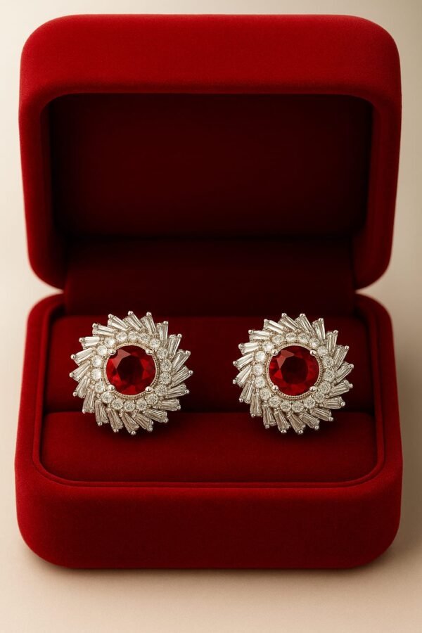 Elegant Gold-Polished Crystal Sunburst Stud Earrings