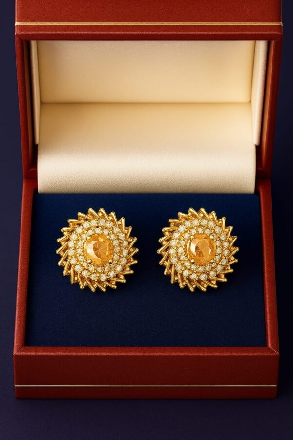 Elegant Gold-Polished Crystal Sunburst Stud Earrings