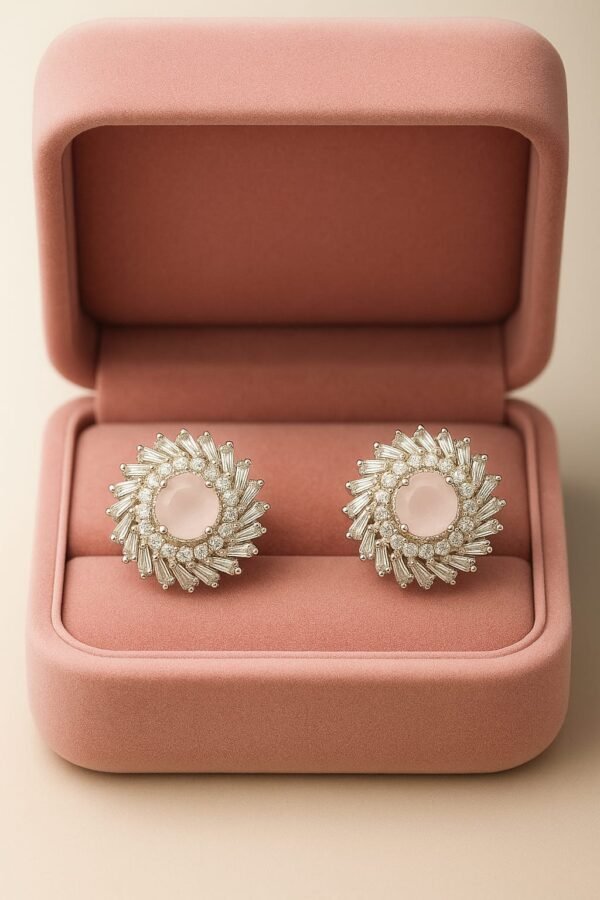 Elegant Gold-Polished Crystal Sunburst Stud Earrings