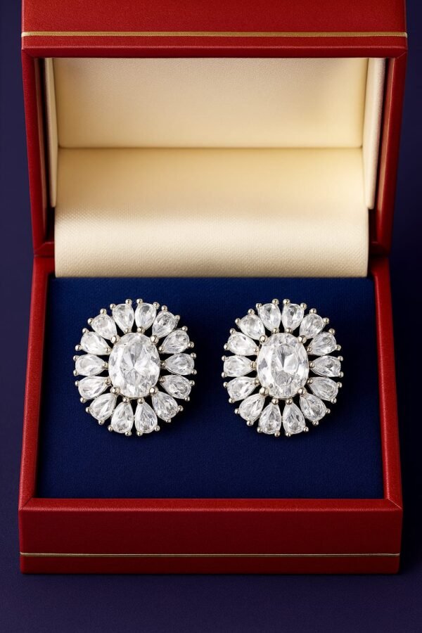 Elegant Gold-Polished Crystal Sunburst Stud Earrings