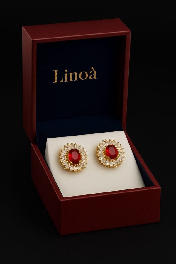 Elegant Gold-Polished Crystal Sunburst Stud Earrings
