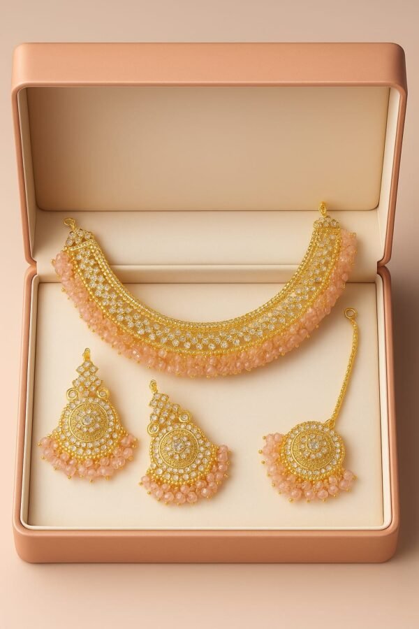 Gold-Polished Multi Beaded Floral Casting Necklace Set