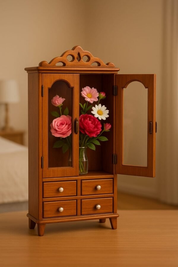 Wooden Miniature Wardrobe with Floral Doors