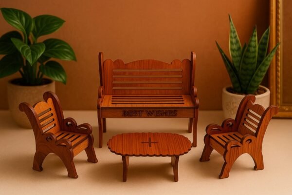Wooden Hardboard Miniature Sofa Set With Beautiful Table