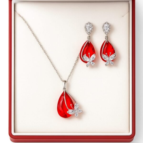 Teardrop Floral Pendant & Earring Set