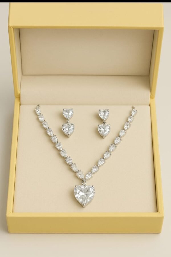 Heart Shaped Crystal Pendant with Elegant Earring