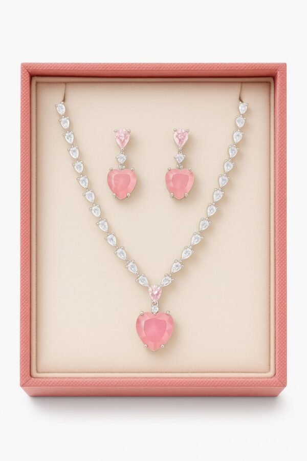 Heart Shaped Crystal Pendant with Elegant Earring