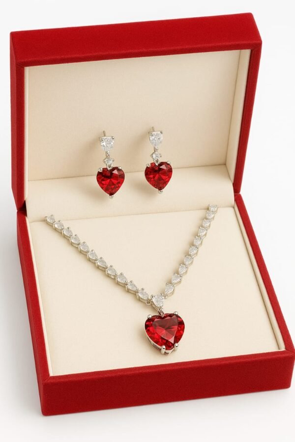 Heart Shaped Crystal Pendant with Elegant Earring