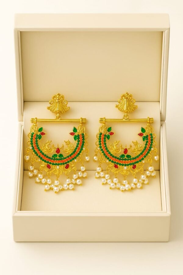 Golden Chandbali Earrings with pearls balls